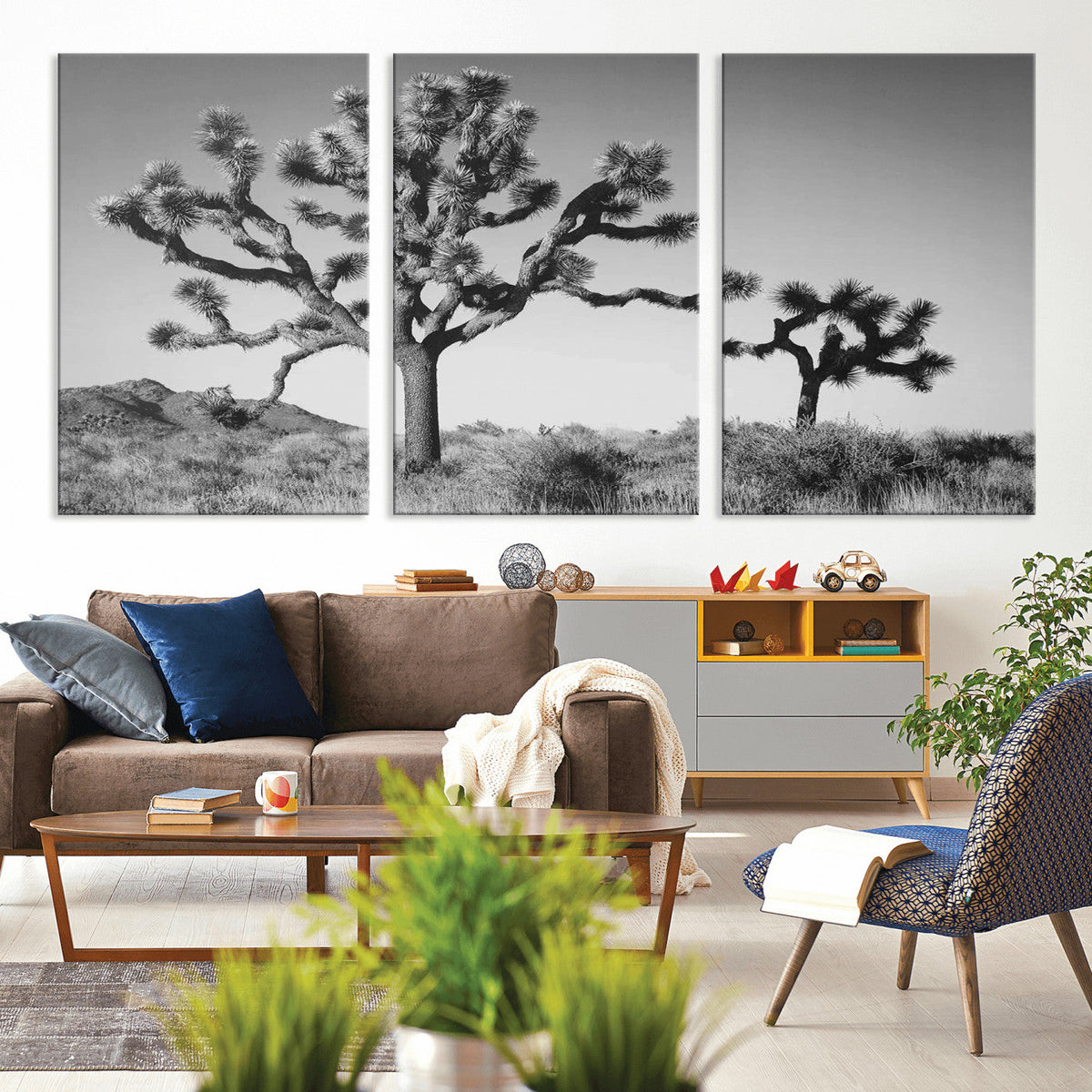 Joshua Tree Wall Art Canvas Print – Framed Monochrome Desert