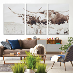 Longhorn Wall Art Canvas Print – Framed Western Cow Rustic