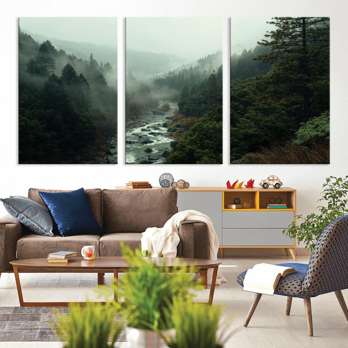 Misty Forest Wall Art Canvas Print – Framed Foggy River