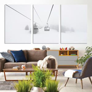 Ski Lift Wall Art Canvas Print – Snowy Alpine Landscape