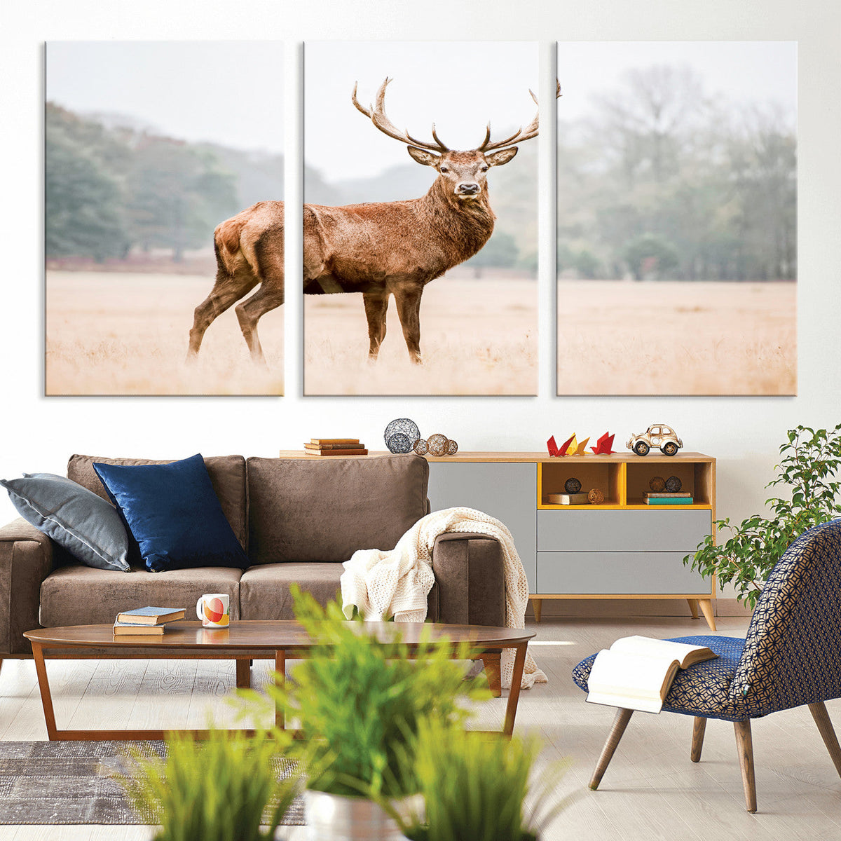 Vintage Wildlife Wall Art Canvas Print – Misty Landscape