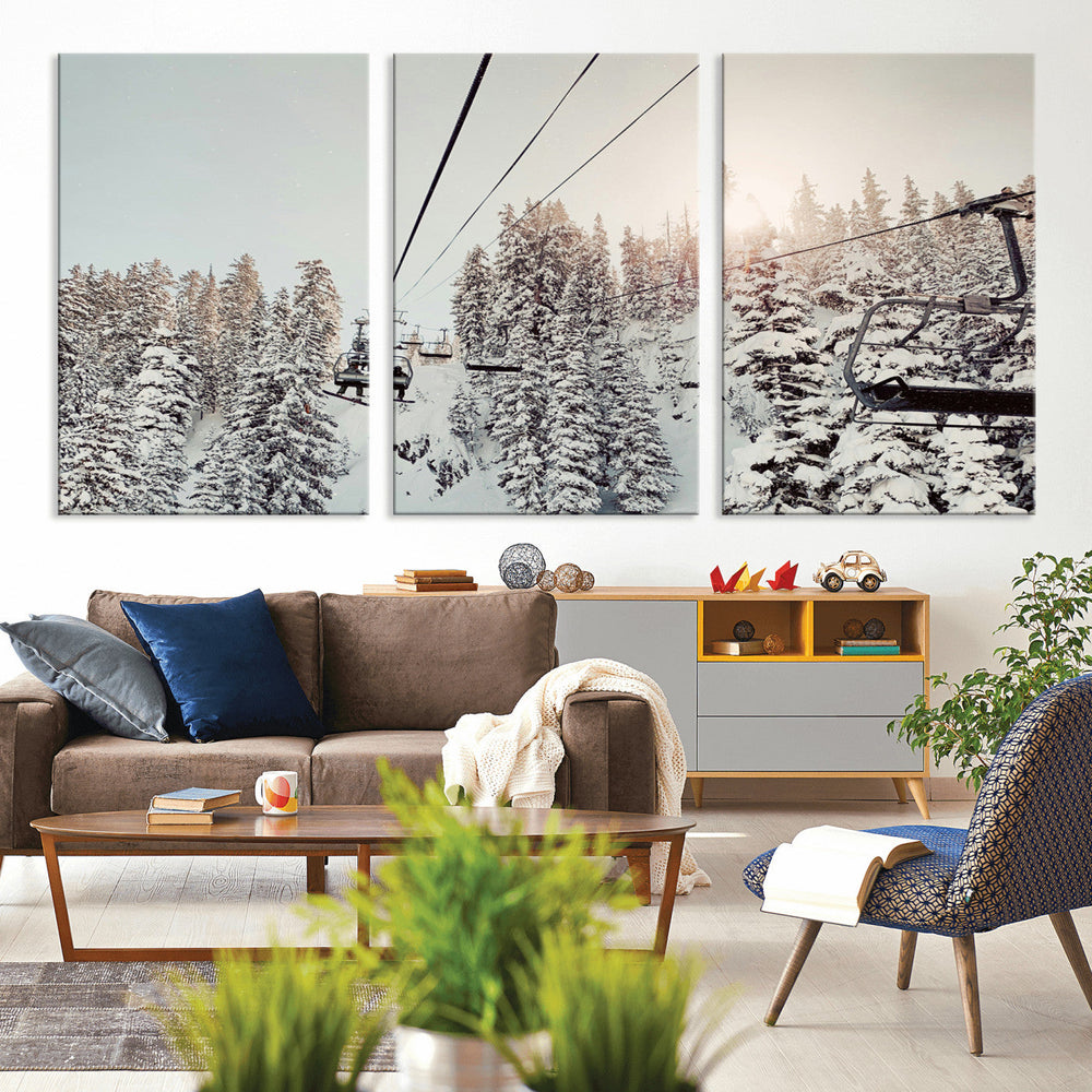 Frosty Pines Wall Art Canvas Print – Framed Cozy Cabin Ski