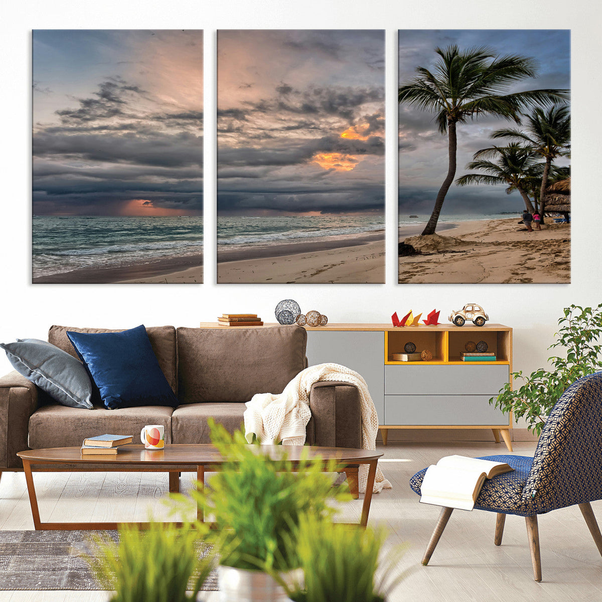 Tropical Storm Wall Art Canvas Print – Framed Moody Beach