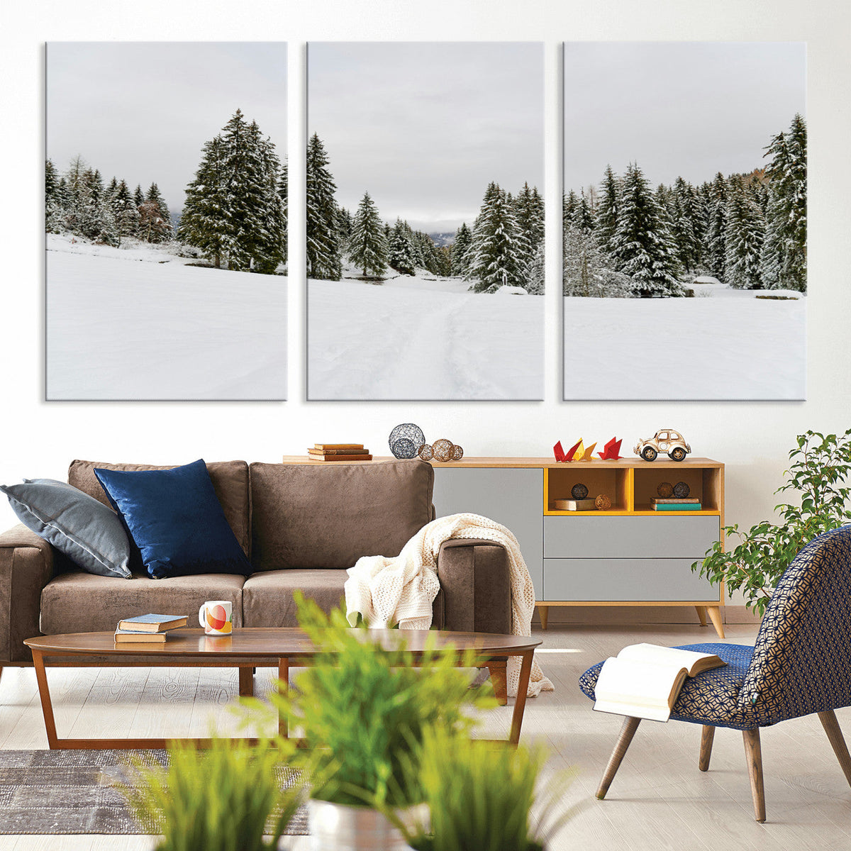 Frosty Pines Wall Art Canvas Print – Framed Silent Snowfall