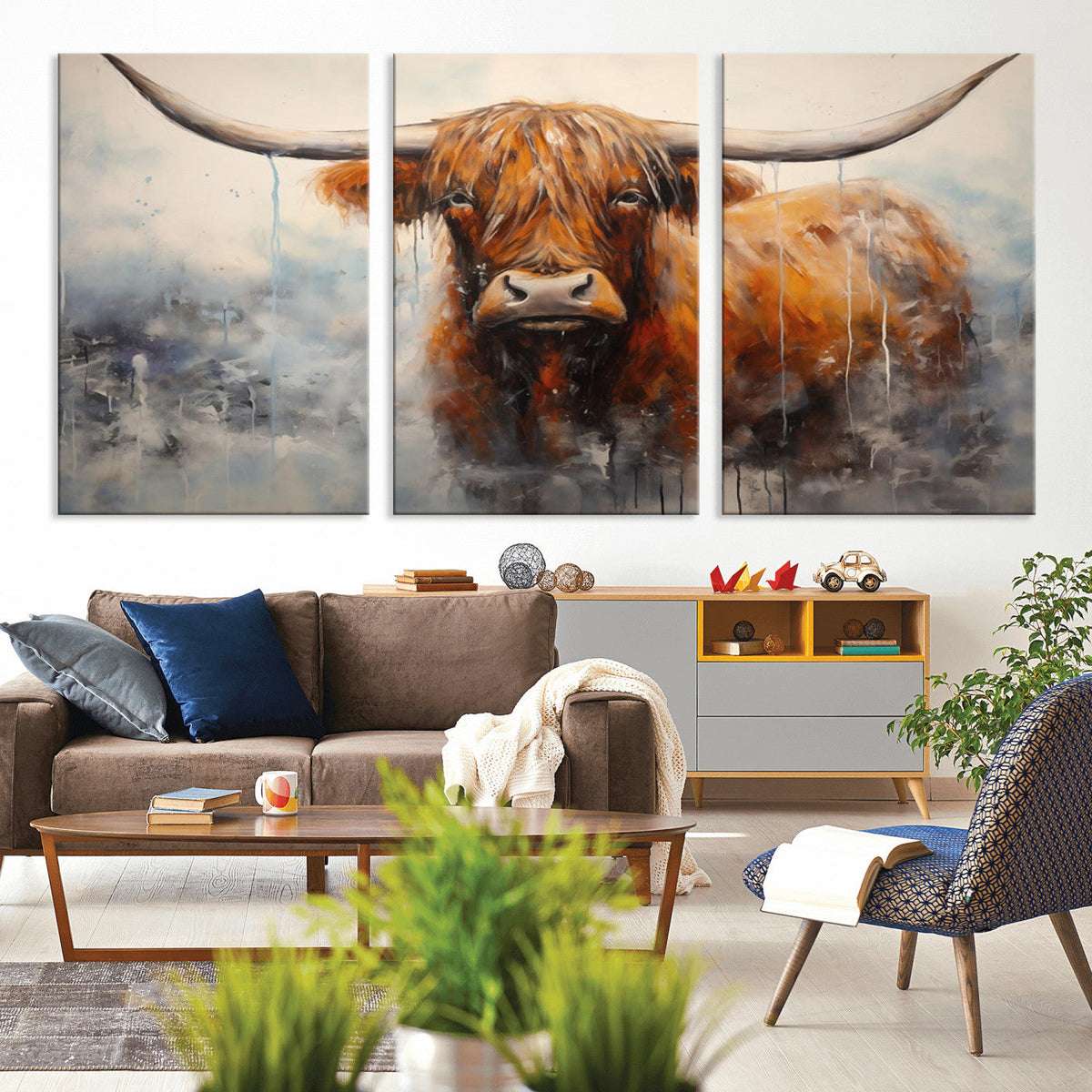 Scottish Highland Wall Art Canvas Print, Framed Longhorn Art