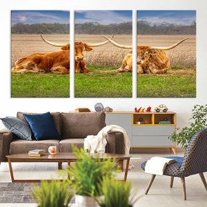 Texas Longhorn Pair Wall Art Canvas Print – Peaceful Rustic