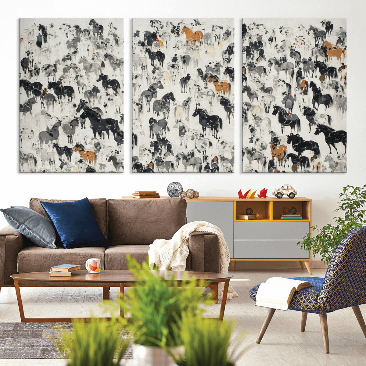 Wild Horse Stampede Wall Art Canvas Print – Monochrome