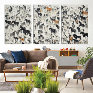 Wild Horse Stampede Wall Art Canvas Print – Monochrome