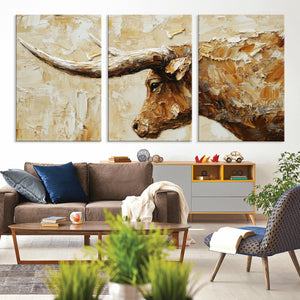 Rustic Longhorn Bull Wall Art Canvas Print – Vintage Western