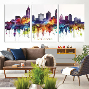 Atlanta Skyline Wall Art Canvas Print – Framed Colorful
