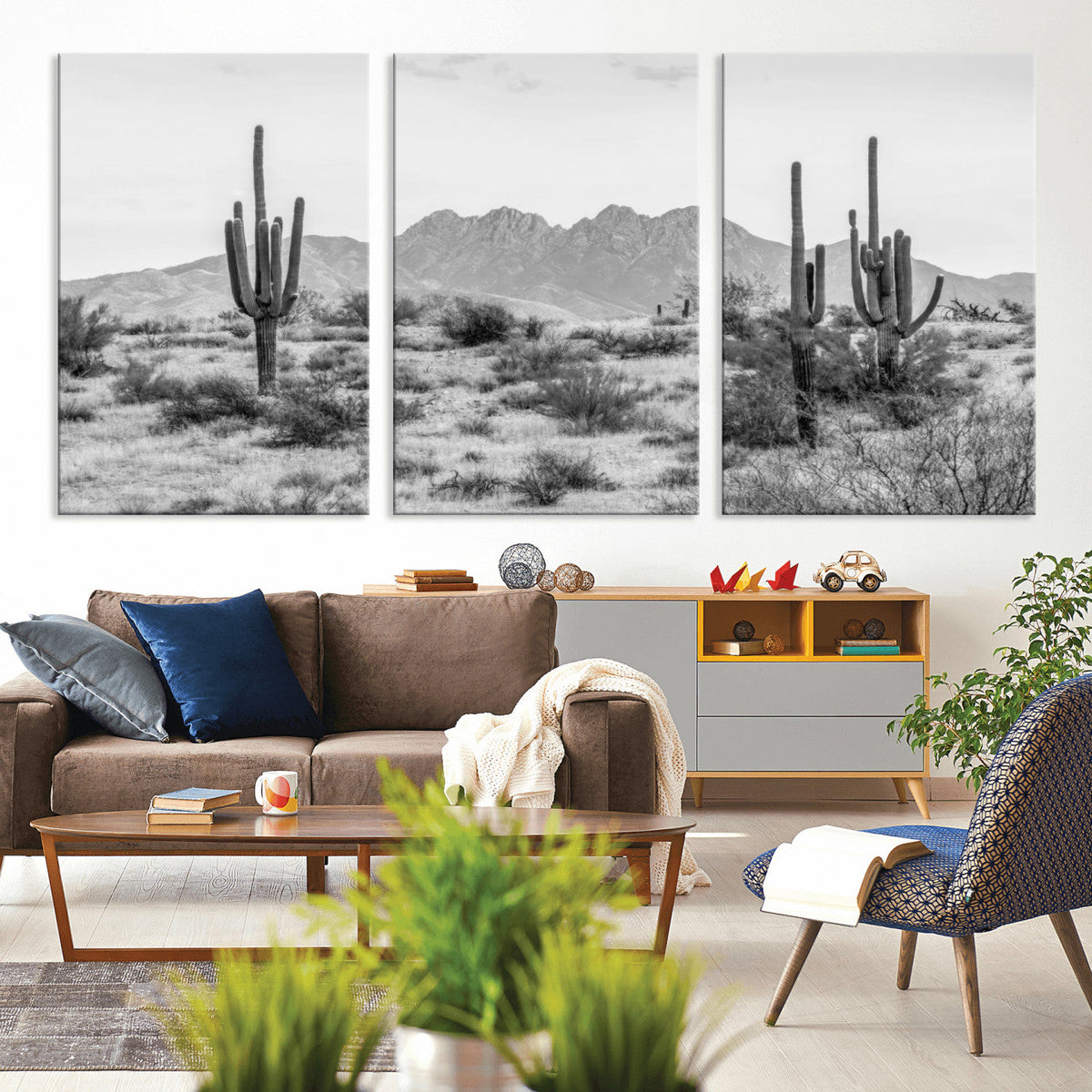 Black White Arizona Desert Canvas Wall Art Cactus Farmhouse