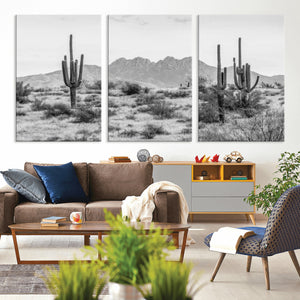 Black White Arizona Desert Canvas Wall Art Cactus Farmhouse