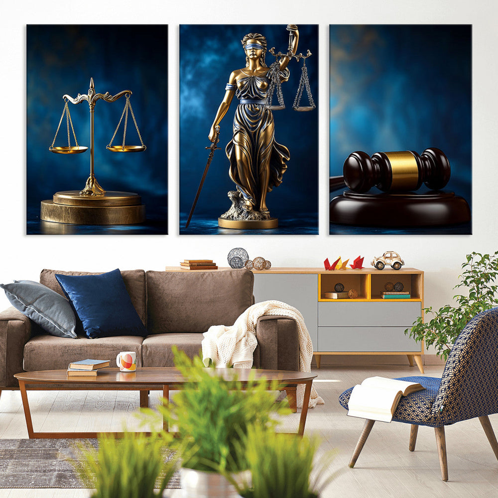 Justice Scales Statue Wall Art, Lady Justice Canvas Print,