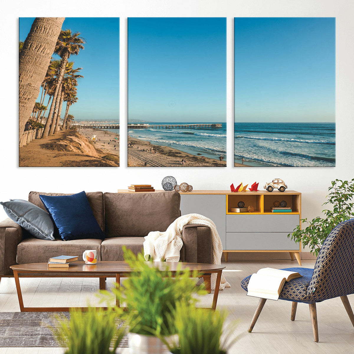 Scenic Beach Wall Art Canvas Print – Tall Palm Trees, Sandy