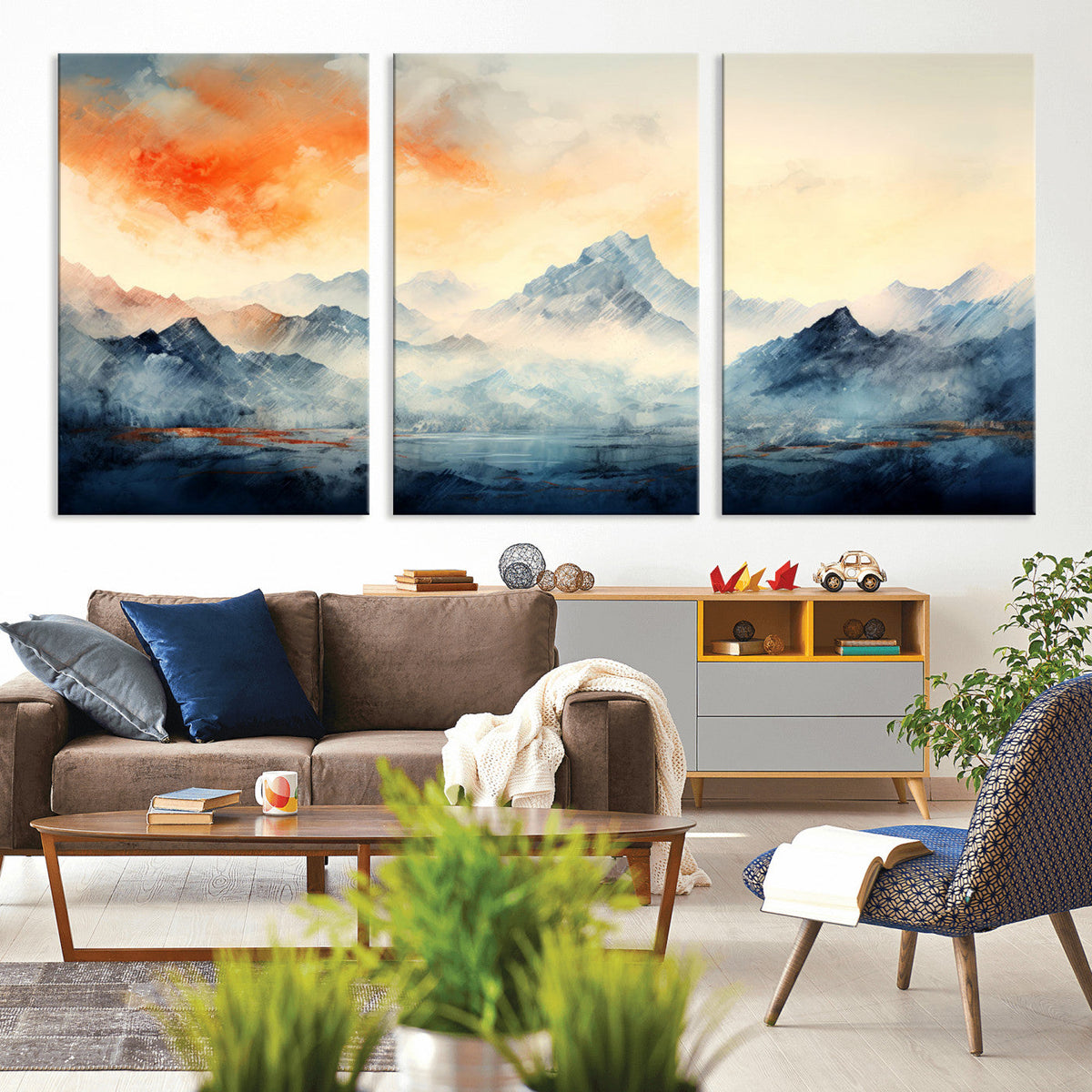 Warm Clouds Abstract Mountain Wall Art Canvas Print