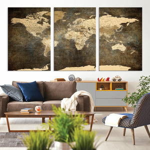 Large Framed Vintage World Map Wall Art Print for Home Wall