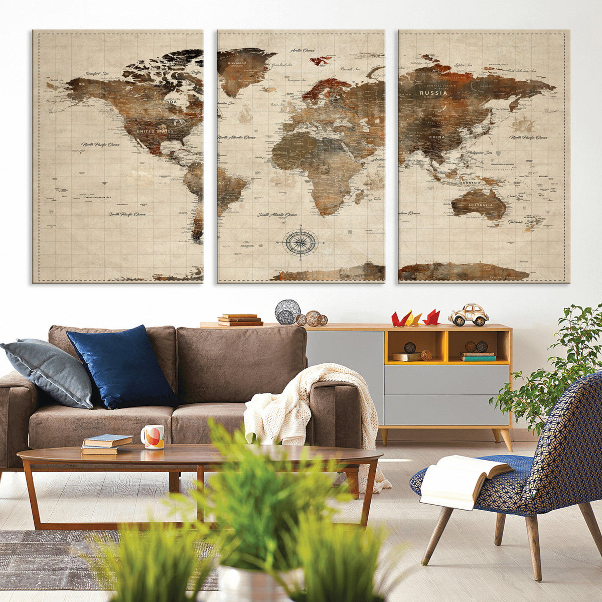 World Map Canvas Print – Framed Detailed Map of the World