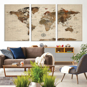 World Map Canvas Print – Framed Detailed Map of the World