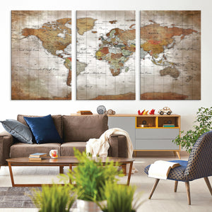Vibrant Watercolor World Map Canvas Wall Art – Framed Travel
