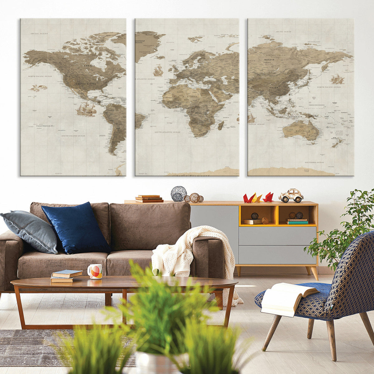 Detailed World Map Wall Art Canvas Print