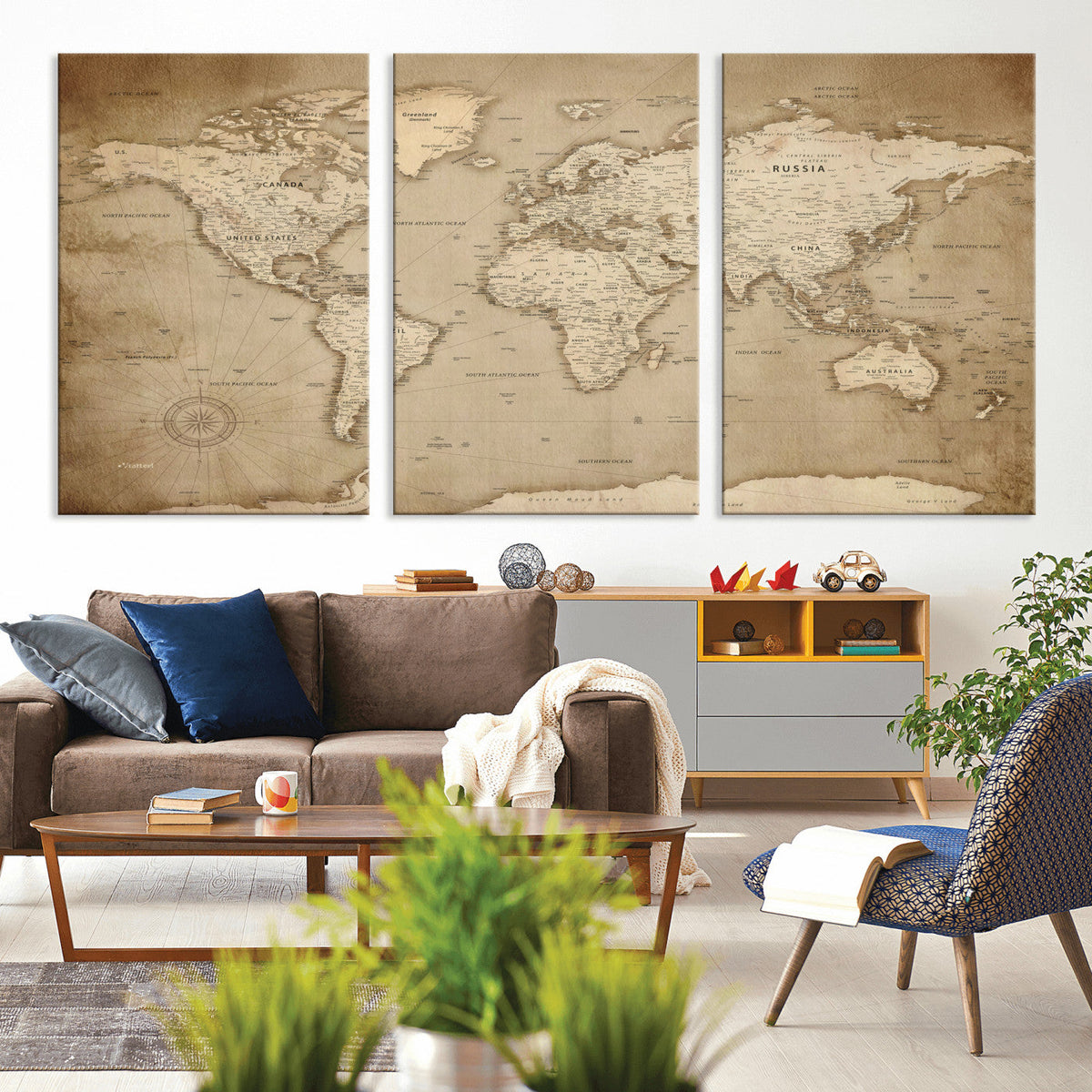 Colorful Watercolor World Map Canvas Wall Art – Framed