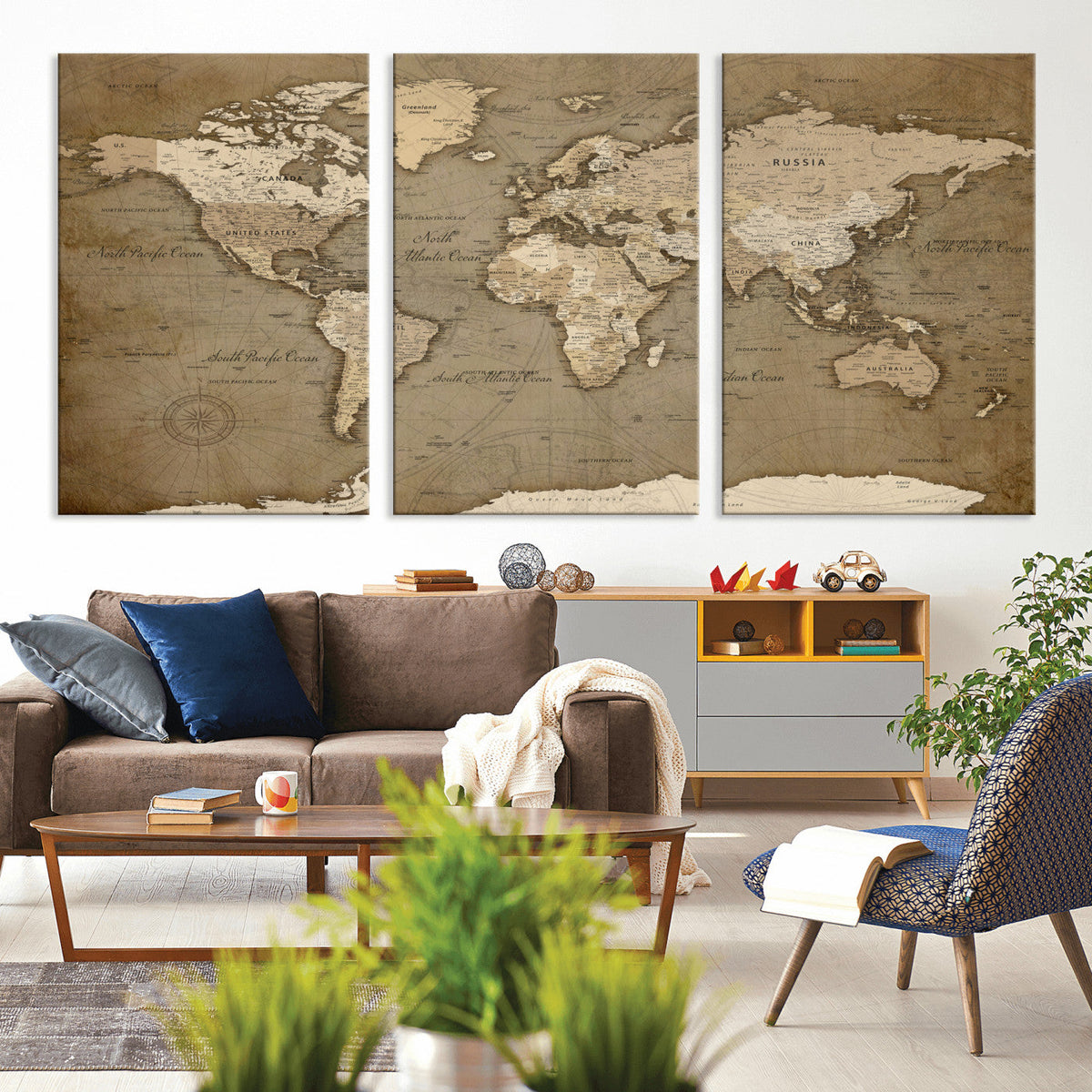 World Map Wall Art Canvas Print, Framed Map Art Picture
