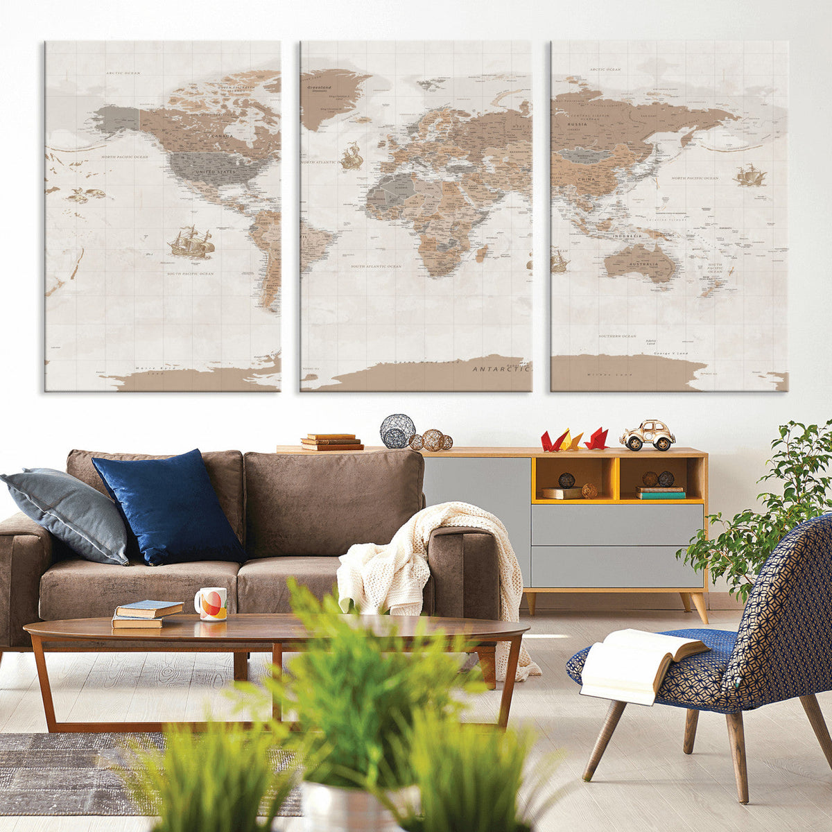 Framed Large World Map Canvas Print for Office Decor