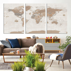 Framed Large World Map Canvas Print for Office Decor