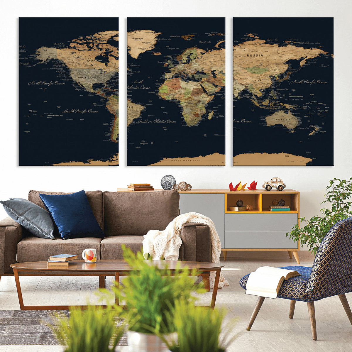 Vintage World Map Canvas on the Dark Background Wall Art