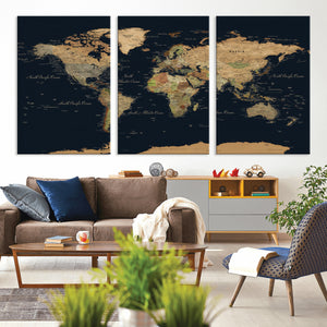 Vintage World Map Canvas on the Dark Background Wall Art