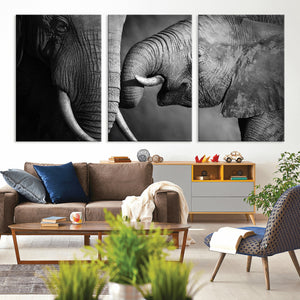 Elephant Family Wall Art Canvas, Framed Elephant Family