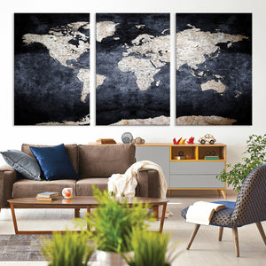 Vintage World Map Canvas Wall Art – Antique Triptych Map