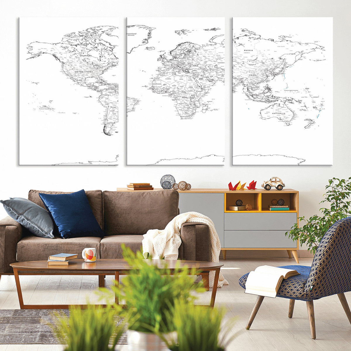 World Map Canvas Print – Framed Modern Detailed Map of the