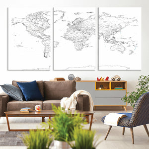 World Map Canvas Print – Framed Modern Detailed Map of the