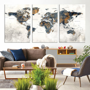 World Map Wall Art Canvas Print for Office Wall Decor