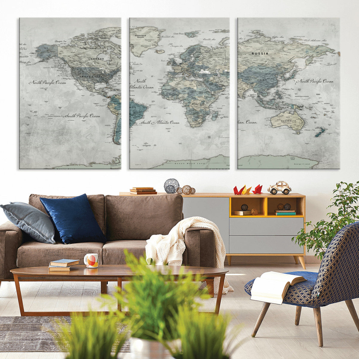 Neutral Vintage World Map Canvas Wall Art Print, Classic Map