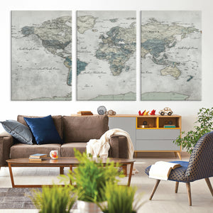 Neutral Vintage World Map Canvas Wall Art Print, Classic Map