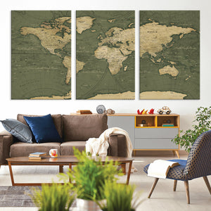 Large World Map Canvas Wall Art Print for Study Room Decor -