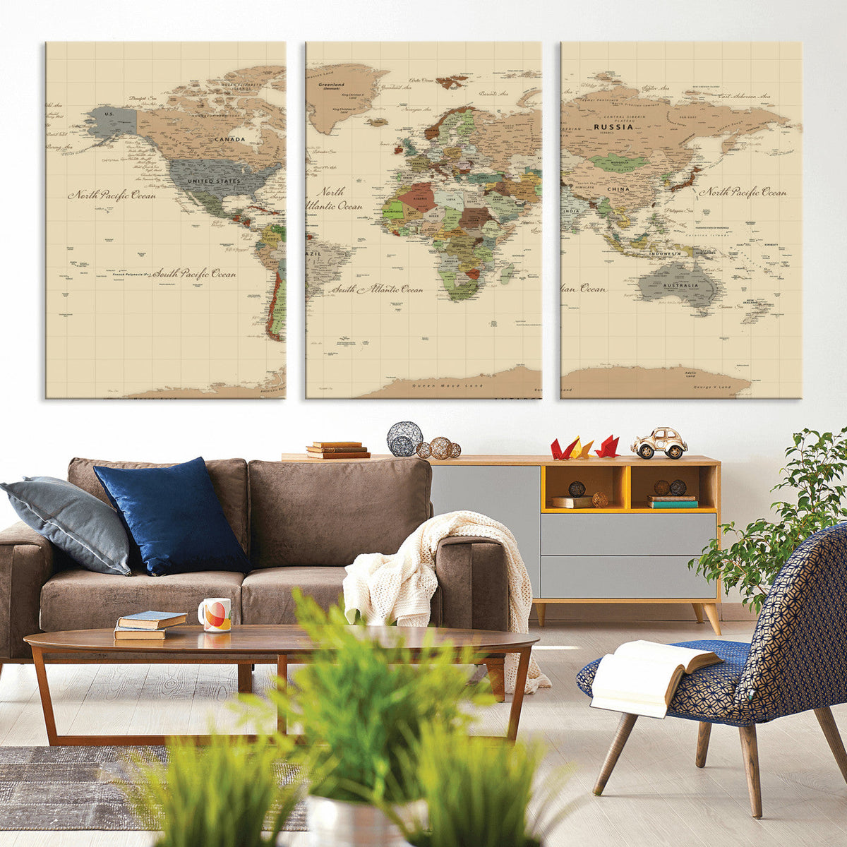 Extra Large World Map Canvas Print – Detailed Map of the
