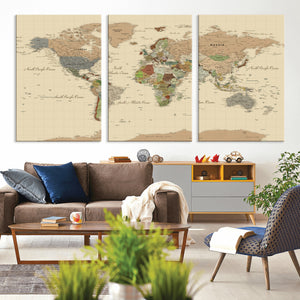 Extra Large World Map Canvas Print – Detailed Map of the