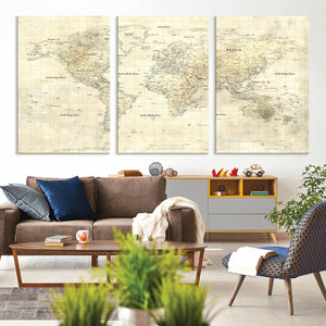 Colorful Watercolor World Map Canvas Wall Art – Framed