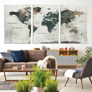 World Map Canvas Print – Framed Travel Map Wall Art for