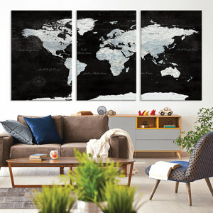 World Map Canvas Print – Framed Push Pin Wall Art, Color