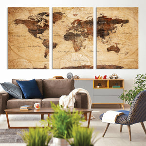 Modern Red and Gray World Map Canvas Print – Framed Wall Art
