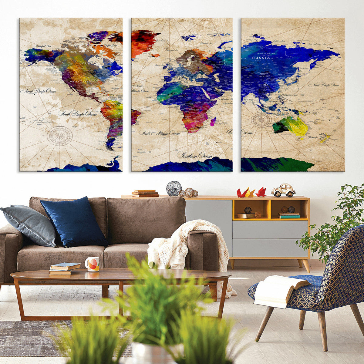 Watercolor World Map Canvas Print – Framed Wall Art for