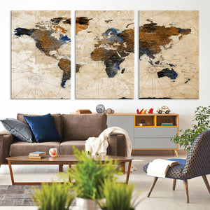 World Map Canvas Print – Framed Travel Map Wall Art for