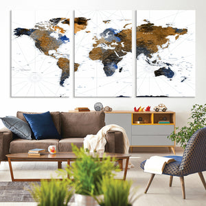 Colorful Watercolor World Map Canvas Wall Art – Framed