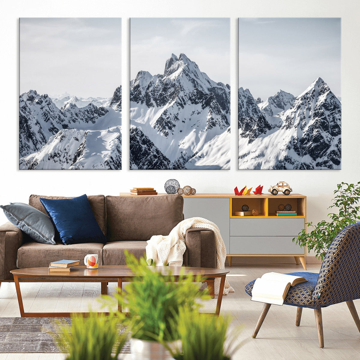 Snowy Mountain Range Canvas Print, Alpine Peaks Landscape