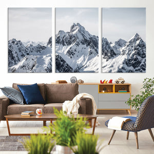 Snowy Mountain Range Canvas Print, Alpine Peaks Landscape