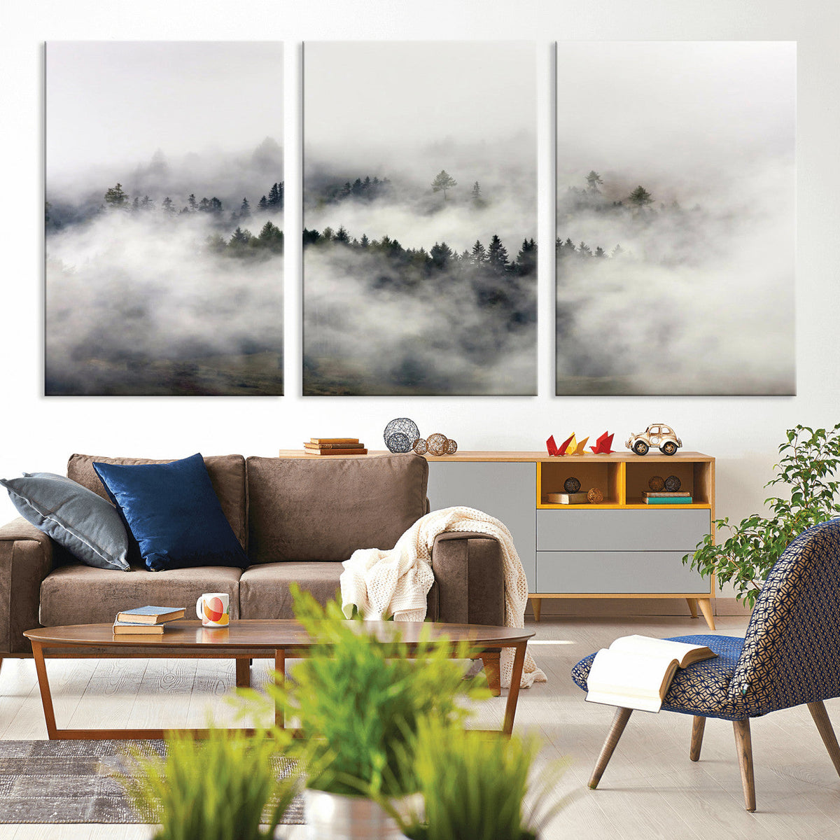 Foggy Forest Wall Art Canvas Print, Misty Pine Tree